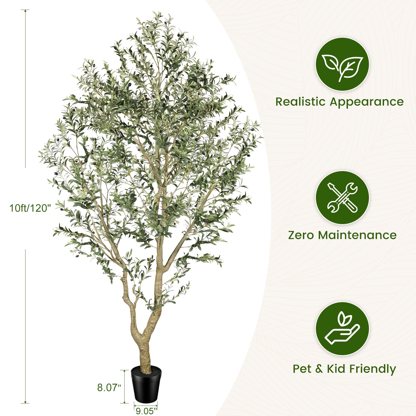 10’ Faux Olive Tree with Trunk