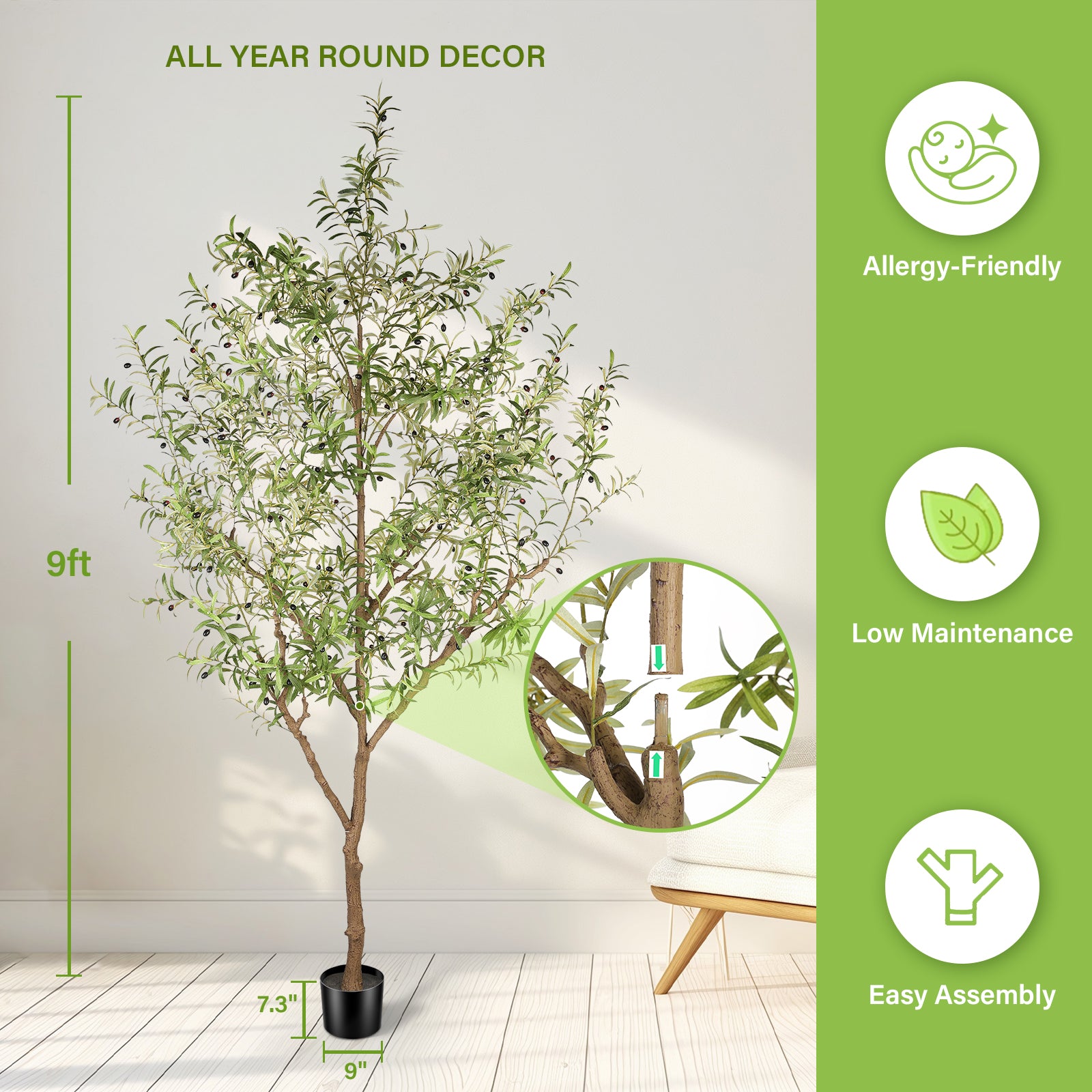 9’ Realistic Leaves Olive Tree