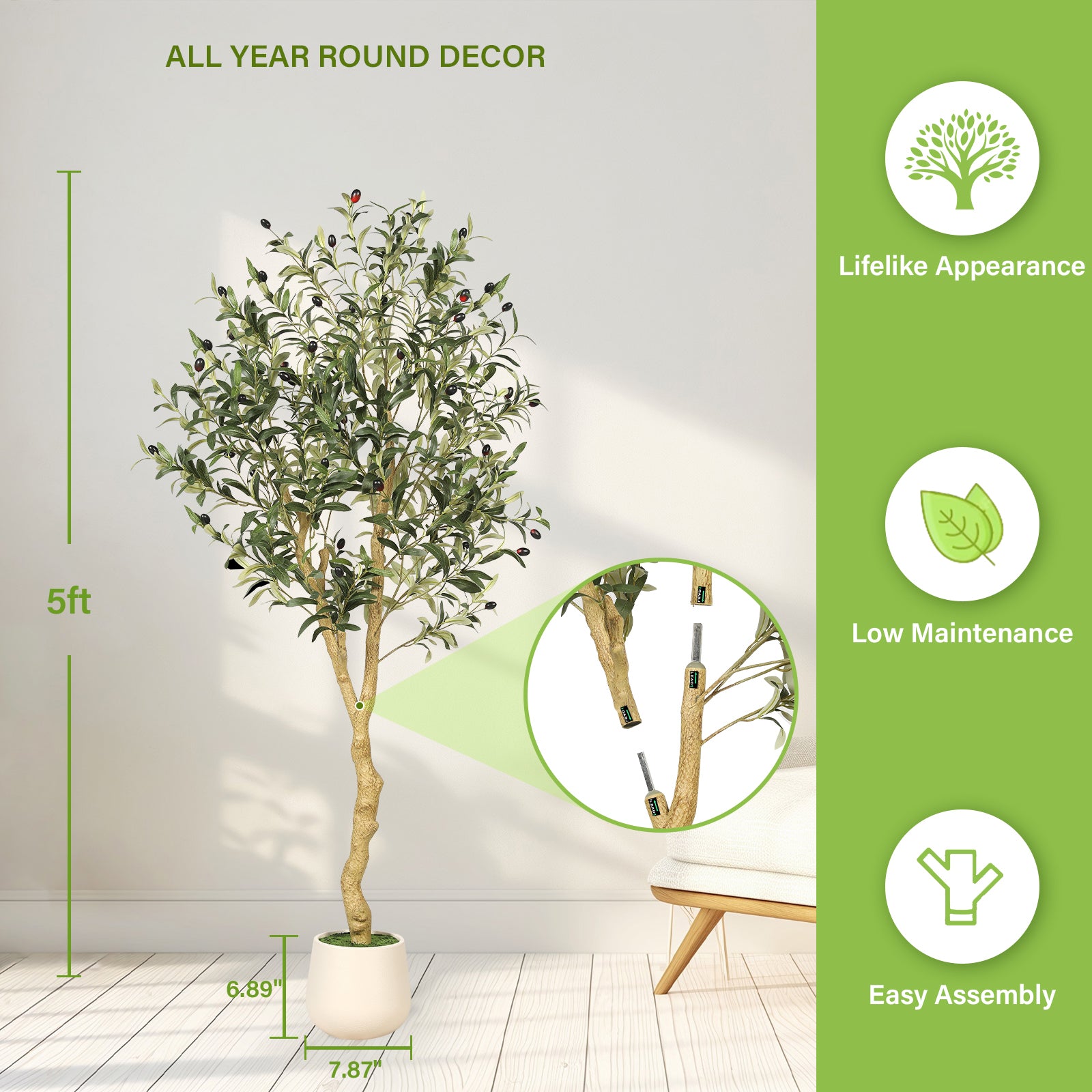 6' Artificial Olive Tree with Pots