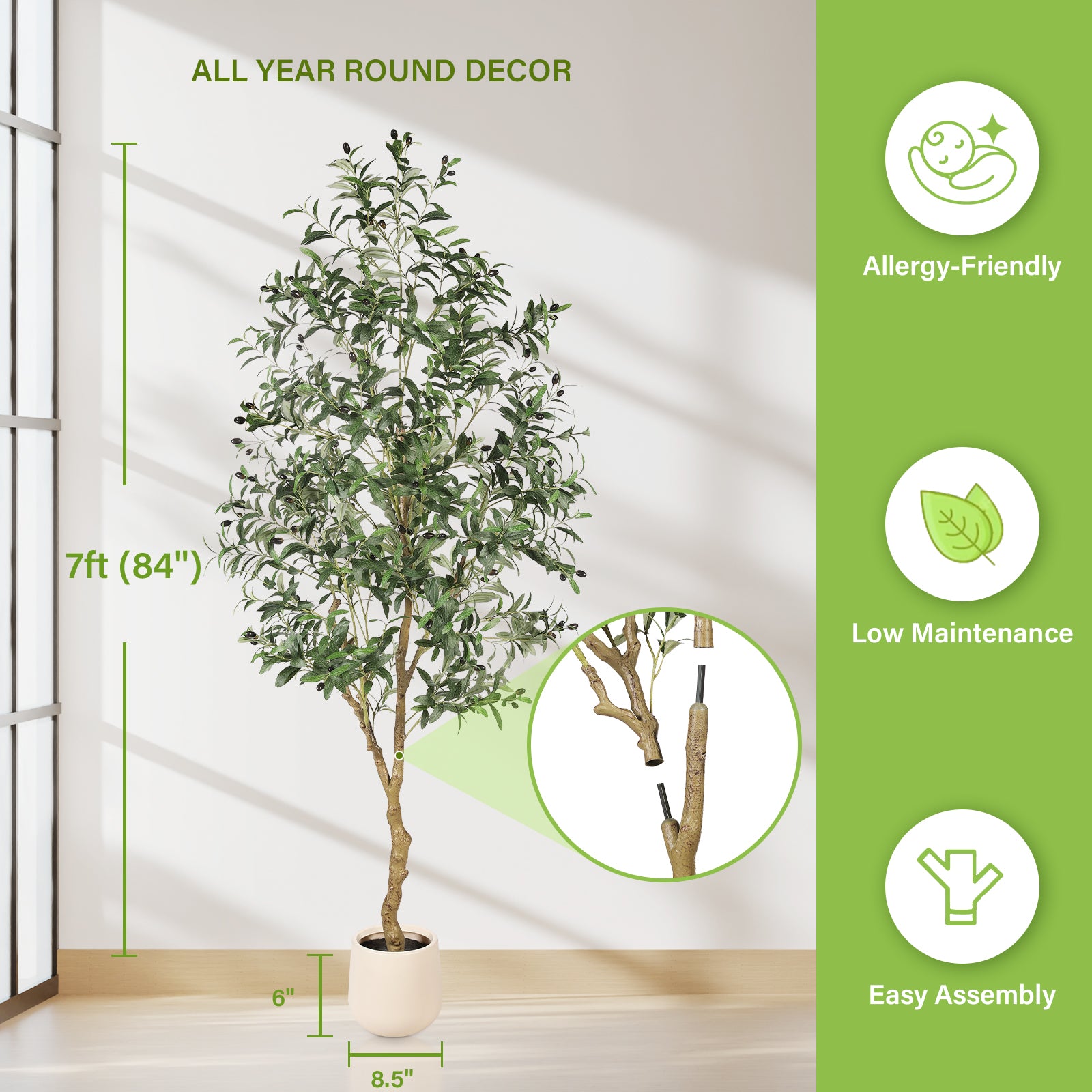 7’ Faux Olive Tree with Pot