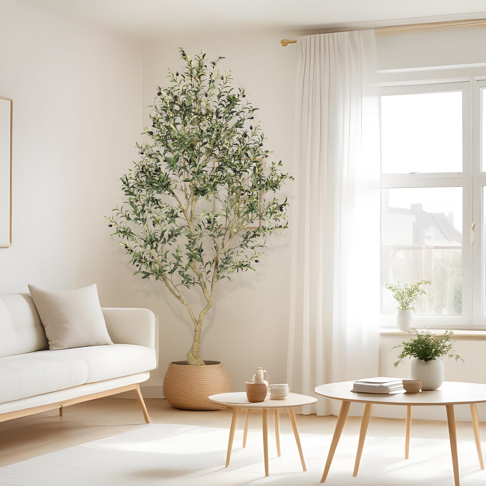 8’ Faux Olive Tree with Trunk