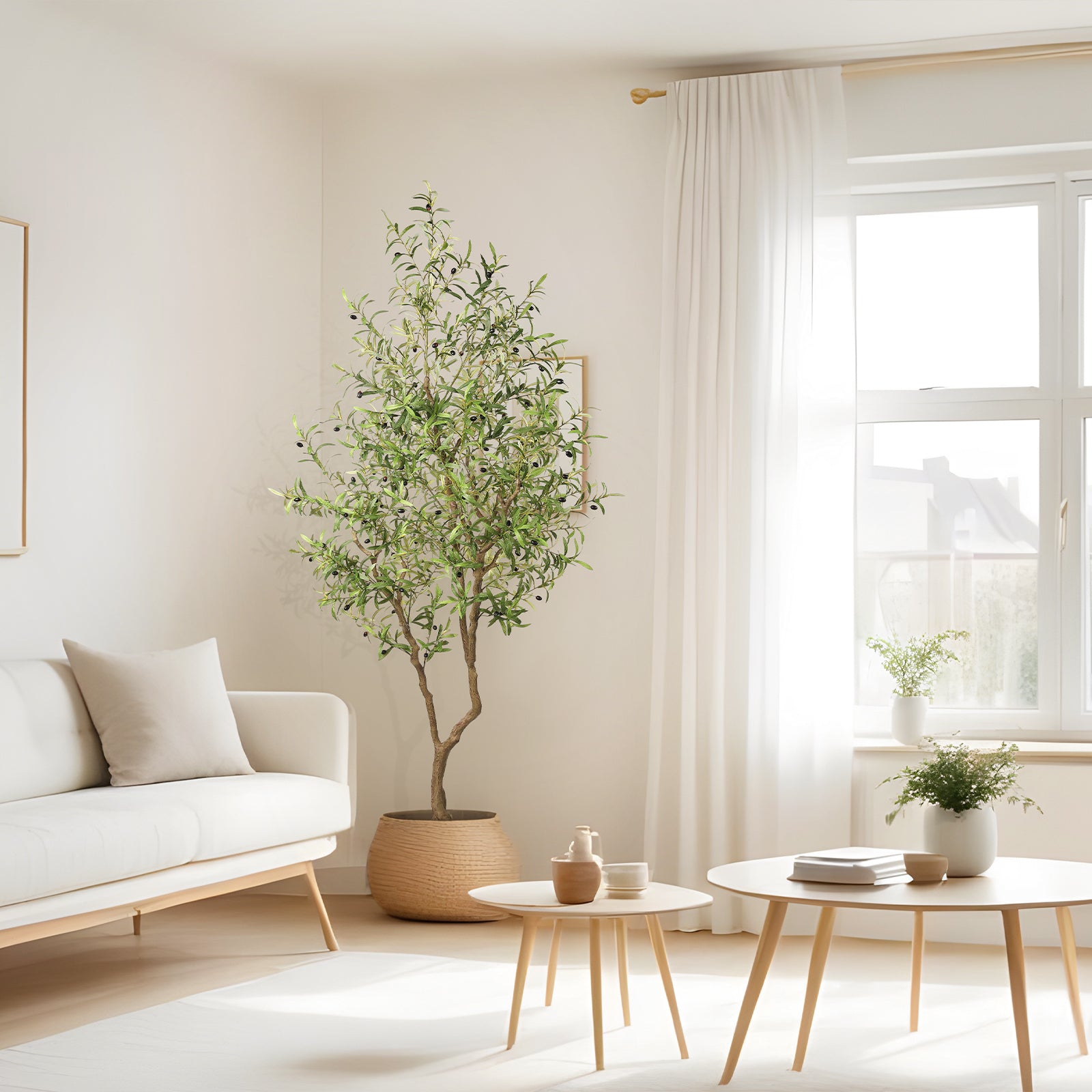 8’ Faux Olive Tree with Trunk