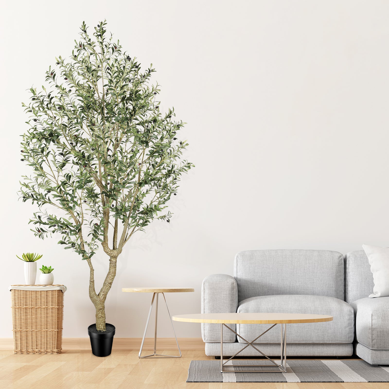 9’ Faux Olive Tree with Trunk