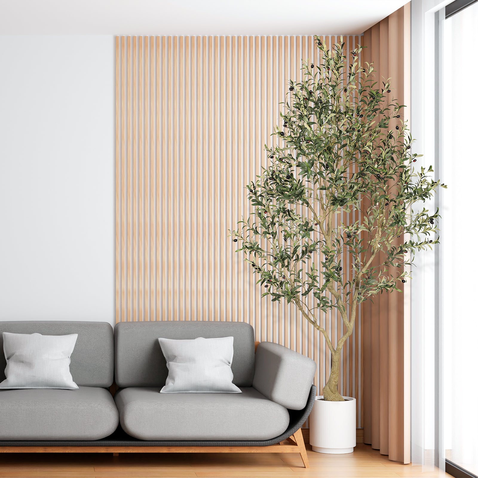 8’ Faux Olive Tree with Trunk