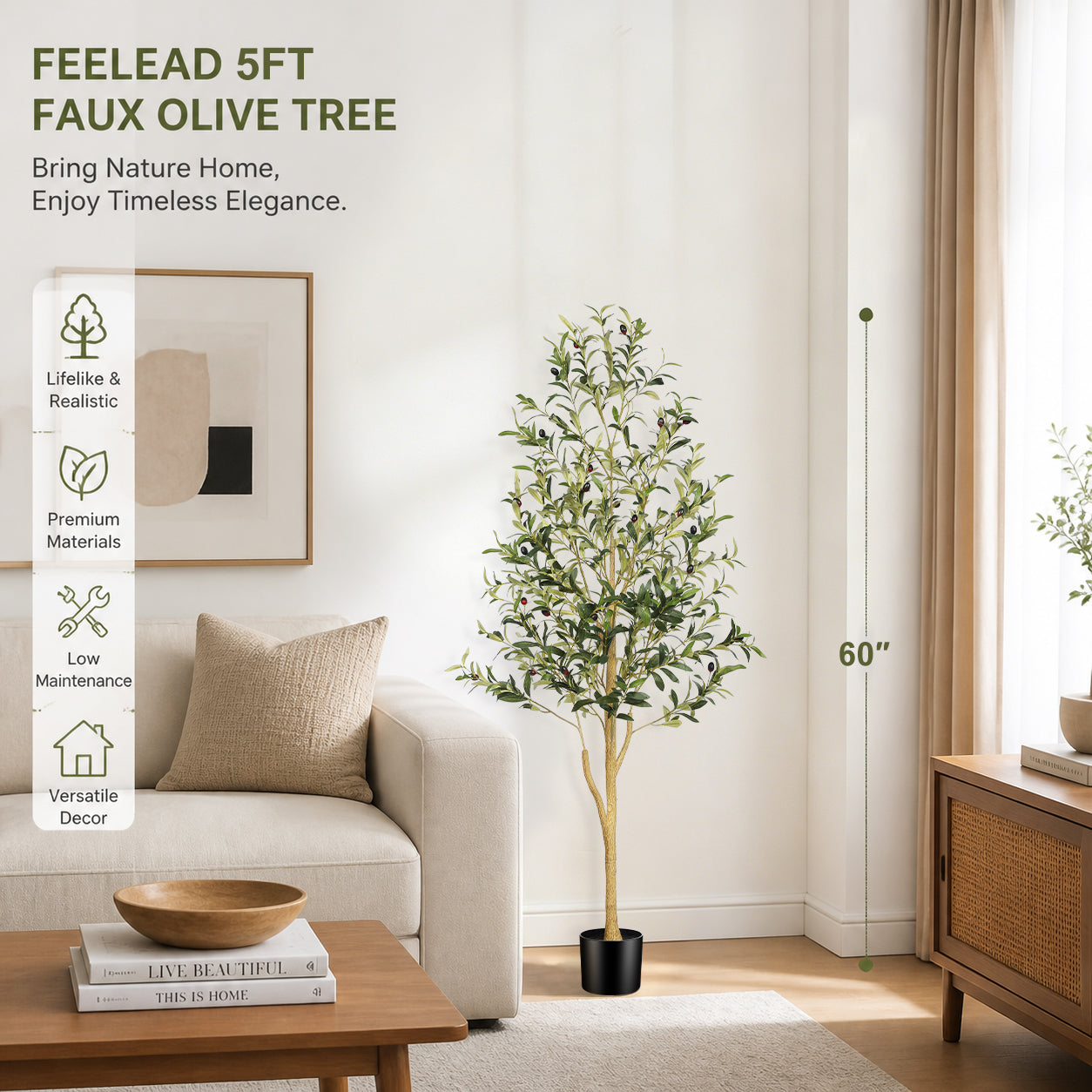 5’ Faux Olive Tree with Trunk