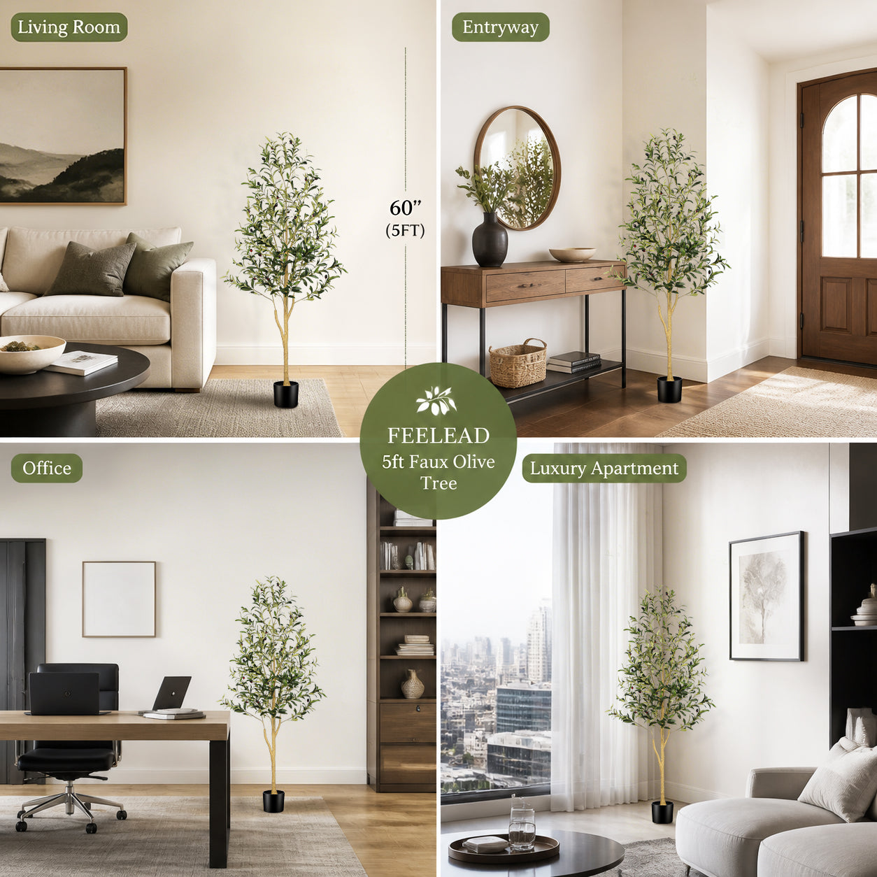 5’ Faux Olive Tree with Trunk
