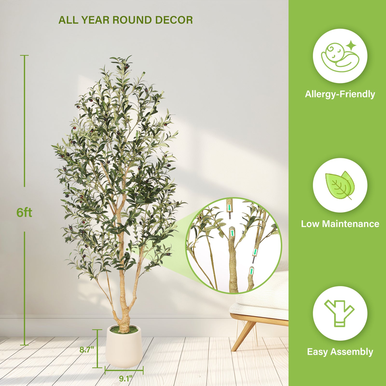 6' Realistic Olive Trees with Pots