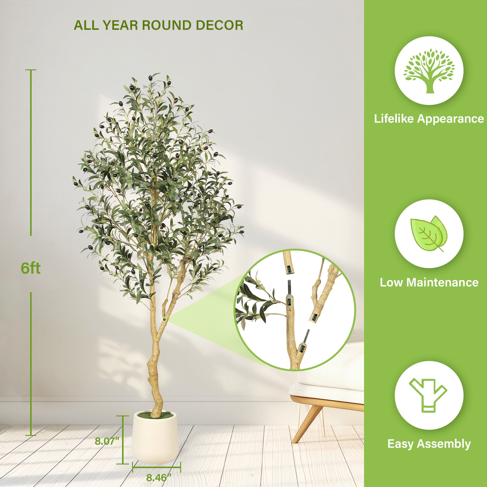 6ft Artificial Olive Tree with Pots