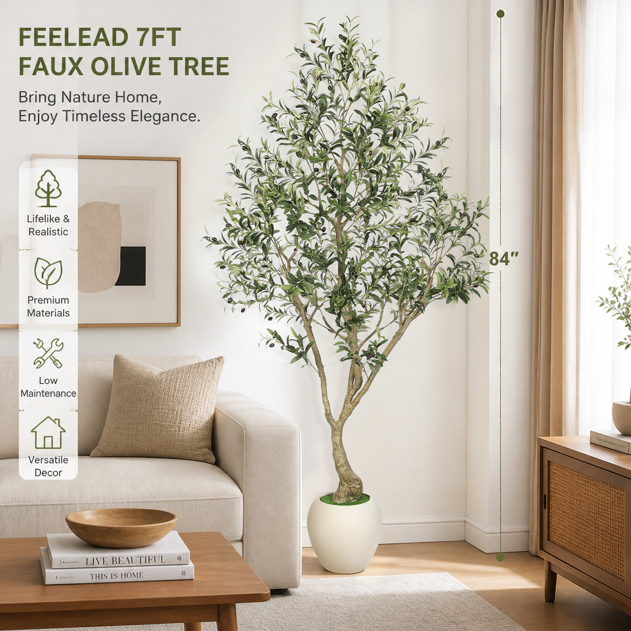 7' Artificial Olive Tree with Large Pots