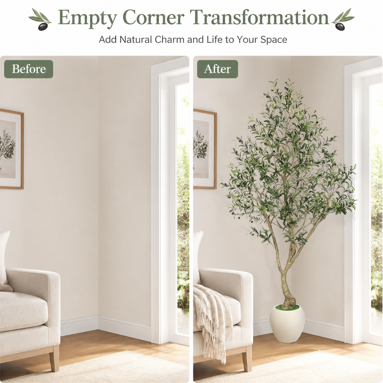 7' Artificial Olive Tree with Large Pots