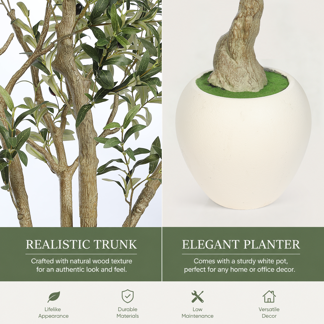 7' Artificial Olive Tree with Large Pots
