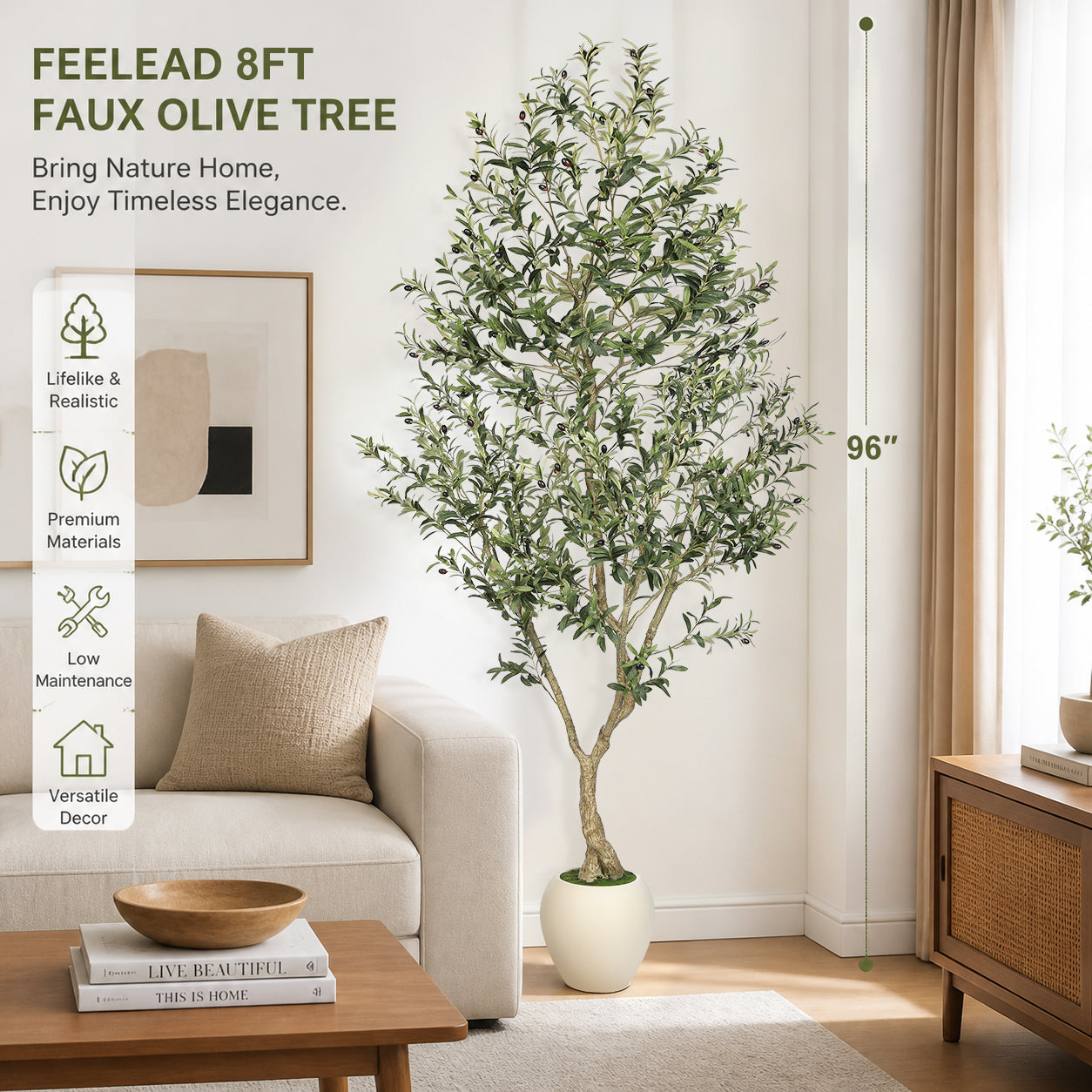 8' Artificial Olive Tree with Large Pots