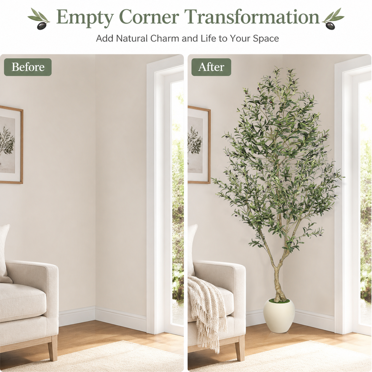 8' Artificial Olive Tree with Large Pots