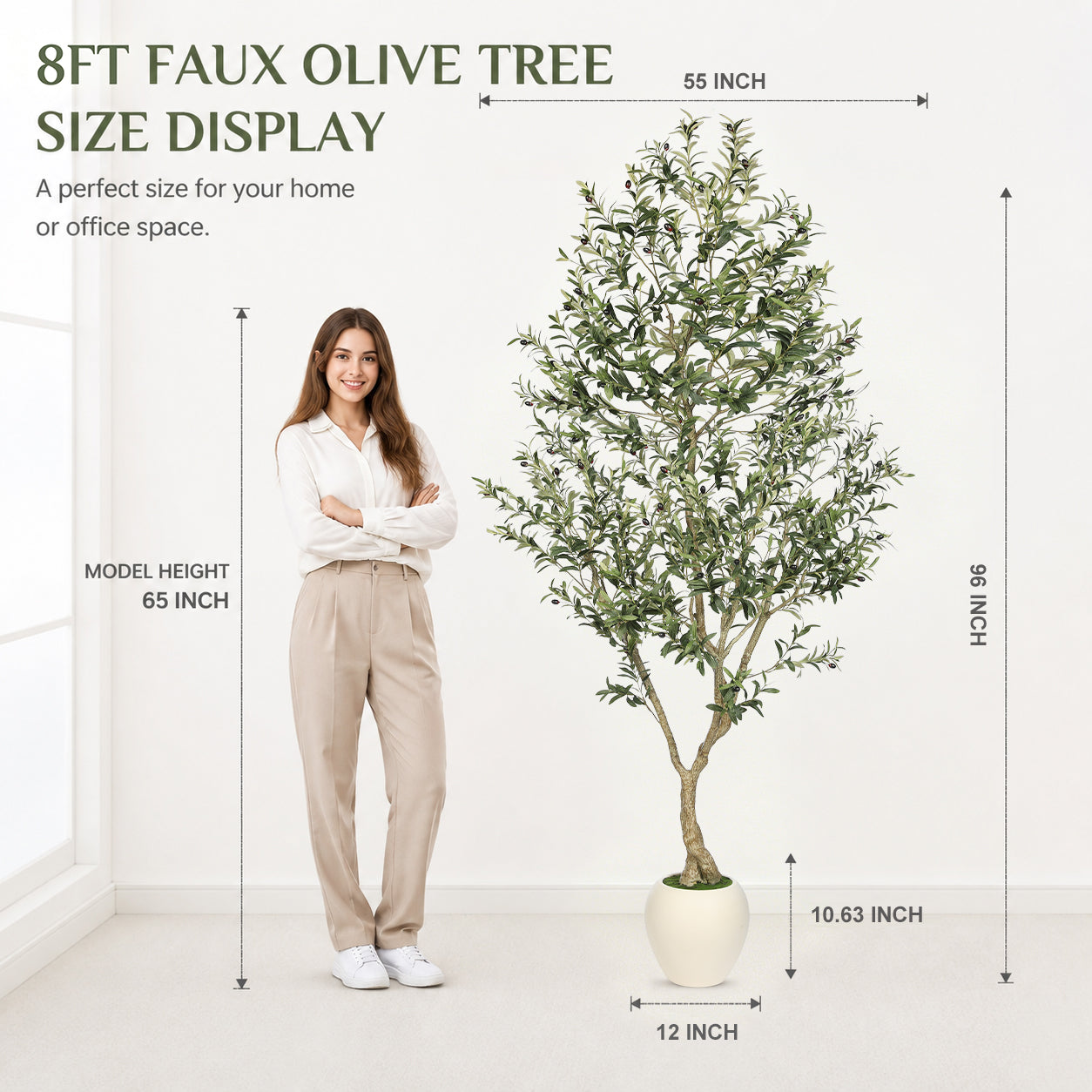 8' Artificial Olive Tree with Large Pots