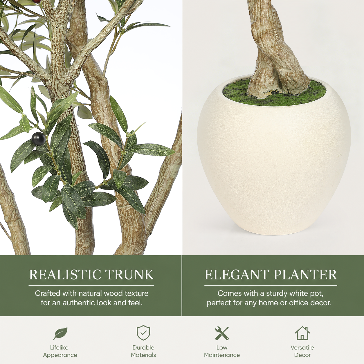 8' Artificial Olive Tree with Large Pots
