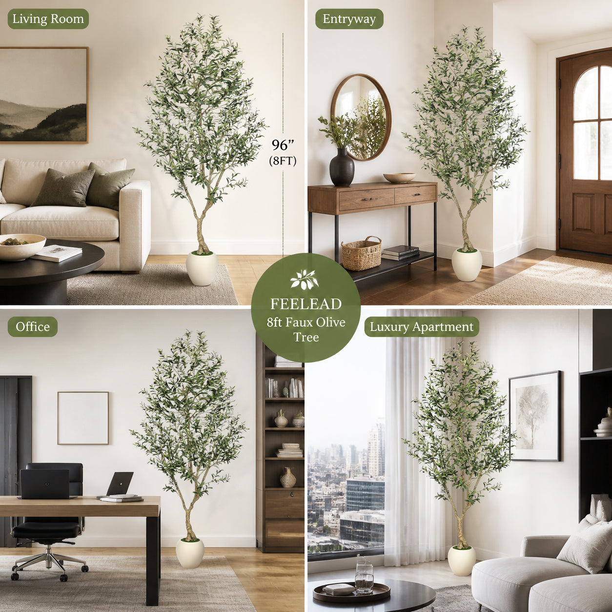 8' Artificial Olive Tree with Large Pots
