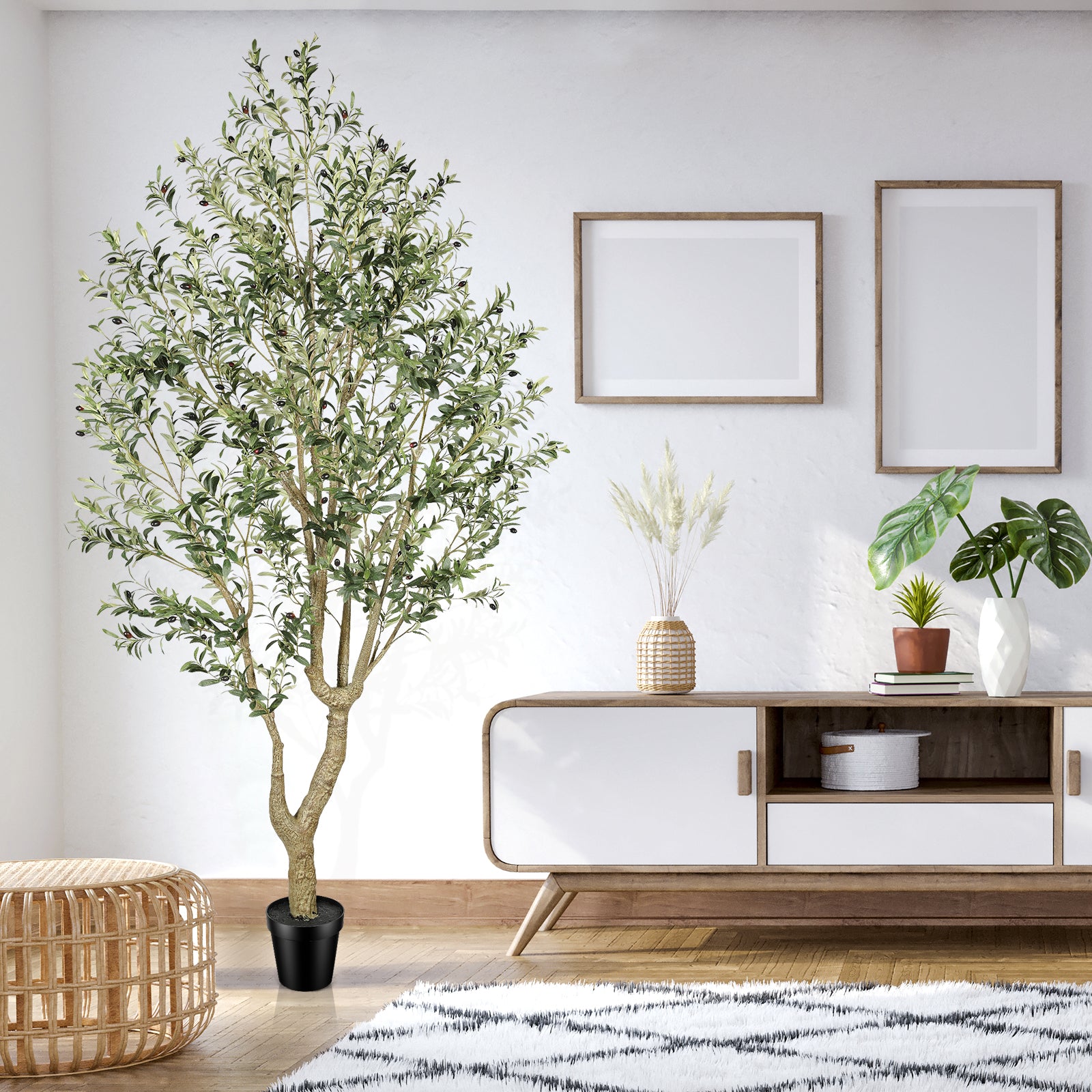 9’ Faux Olive Tree with Trunk