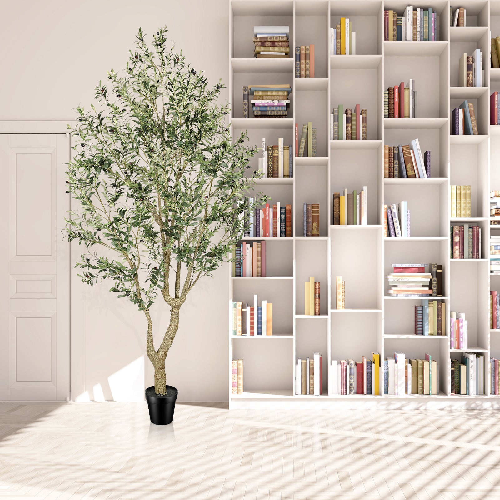 9’ Faux Olive Tree with Trunk