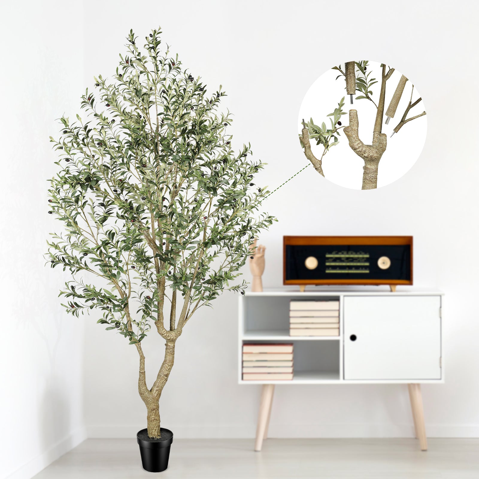 9’ Faux Olive Tree with Trunk